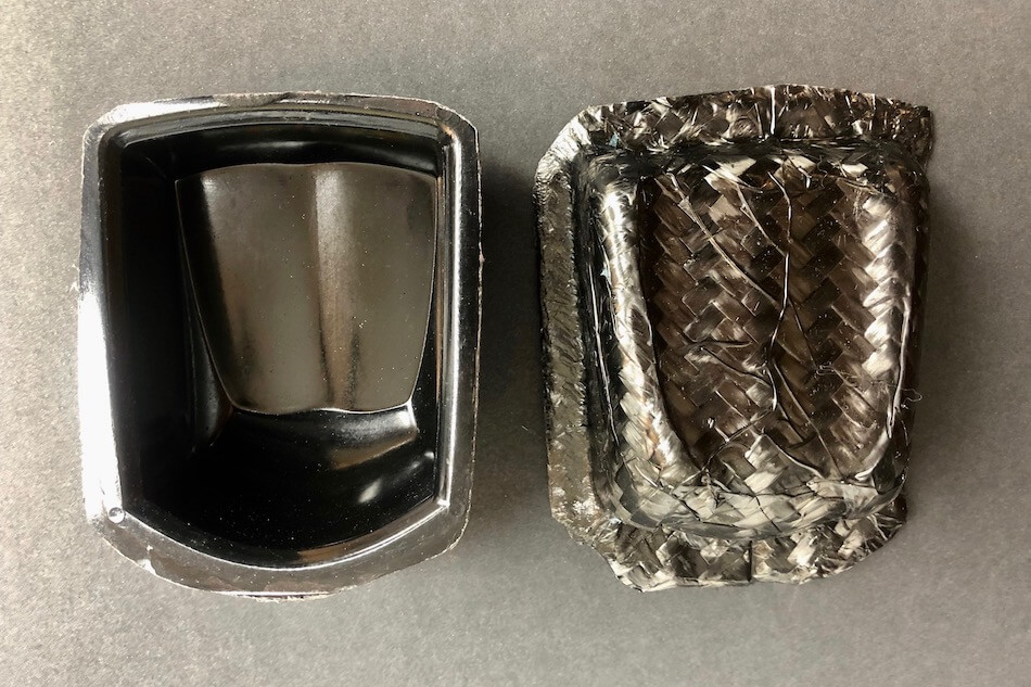 This picture shows how the female carbon fiber mould looks like after the baking process.